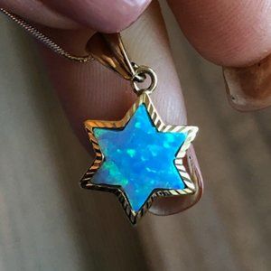 14k Natural Opal Star of David Necklace